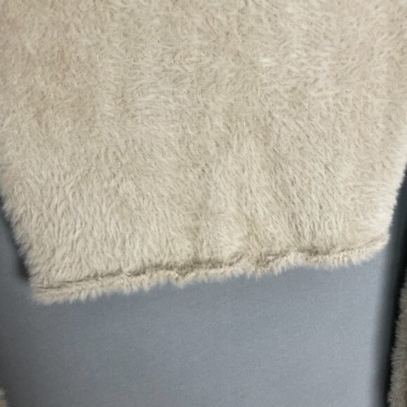 Forever 21 Fuzzy Crop Top Sweater Balloon Sleeve Size Medium Beige Gathered Bust - Picture 8 of 11